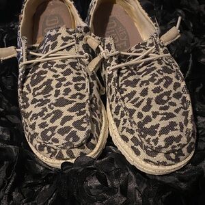 Hey Dude Black and Grey Cheetah Print Slip-On Shoes